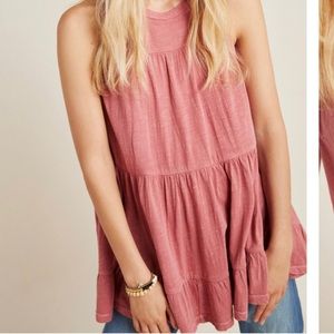 Anthropologie Georgia Tiered Babydoll Tunic Rose Pink Size S Small